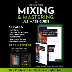 Audio Mixing Mastering Ultimate Pack, Mastering Handbook Producer Cheat Sheets Frequency Spectrum Chart, Musician Planner Sound Engineer