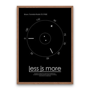 Dieter Rams Less is More Poster is Apple Design UX Design Poster! This graphic design poster features the iconic Braun design of Dieter Rams, combined with the sleek and modern Apple design aesthetic.