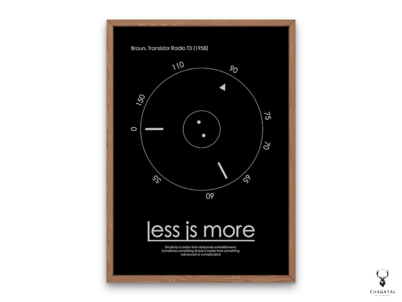Dieter Rams Less is More Poster is Apple Design UX Design Poster! This graphic design poster features the iconic Braun design of Dieter Rams, combined with the sleek and modern Apple design aesthetic.