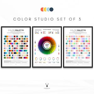 Color Theory Poster Bundle -  Color Wheel Poster Set of 3 Color Palettes CMYK RGB Guide UX Designer Gift  Color Harmonies Color Meanings
