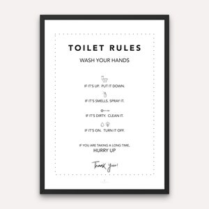 Bathroom Wall Decor Bathroom Print Toilet Rules Print Home Decor Toilet Poster Digital Printable Bathroom Decor Funny Print Toilet Poster