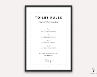 Bathroom Wall Decor Bathroom Print Toilet Rules Print Home Decor Toilet Poster Digital Printable Bathroom Decor Funny Print Toilet Poster