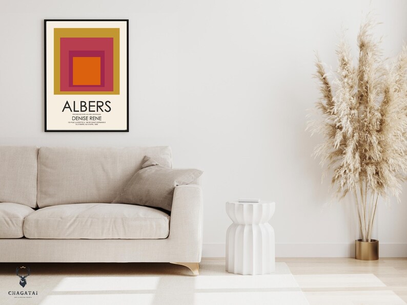 This Josef Albers Homage To The Square Print is a perfect Mother's Day gift or home decor item, featuring a vintage-inspired Exhibition Poster design and Nested Squares pattern. The bohemian style and geometric motif make it a great addition