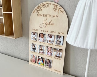 Personalized photo frame, milestone board my first year, milestone cards, wooden frame, picture frame, birth gift