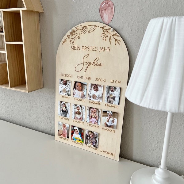 Personalized photo frame, milestone board my first year, milestone cards, wooden frame, picture frame, birth gift