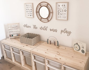 Where the wild ones play, wall decoration children's room, 3D lettering made of wood, door sign, home decoration baby room, wall decoration, lettering