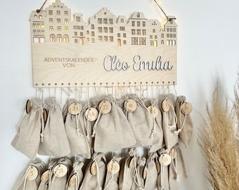 Personalisierter Adventskalender aus Holz, Adventskalender zum befüllen, Weihnachten, Kinder, Adventskalender aus Holz, Jutesäckchen, Advent