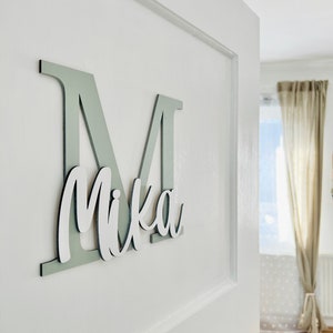 Wooden door sign personalized with name, name plate for children's room, wooden lettering