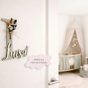 Gepersonaliseerd deurbordje met naam | Houten naambordje voor de baby | Babykamerdecoratie | Boho deurbordje met gedroogde bloemen | Kraamcadeau