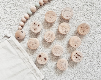 Boutons de meubles, bouton en bois, poignées de meubles en bois personnalisées rondes Hemnes, table à langer, chambre d'enfant, chambre bébé, bohème, fleurs, animaux