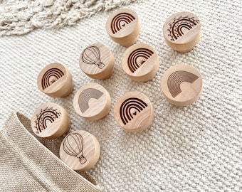 Furniture knobs, wooden knob, wooden furniture handles personalized round Hemnes, changing table, children's room, baby room, boho, flowers, rainbow