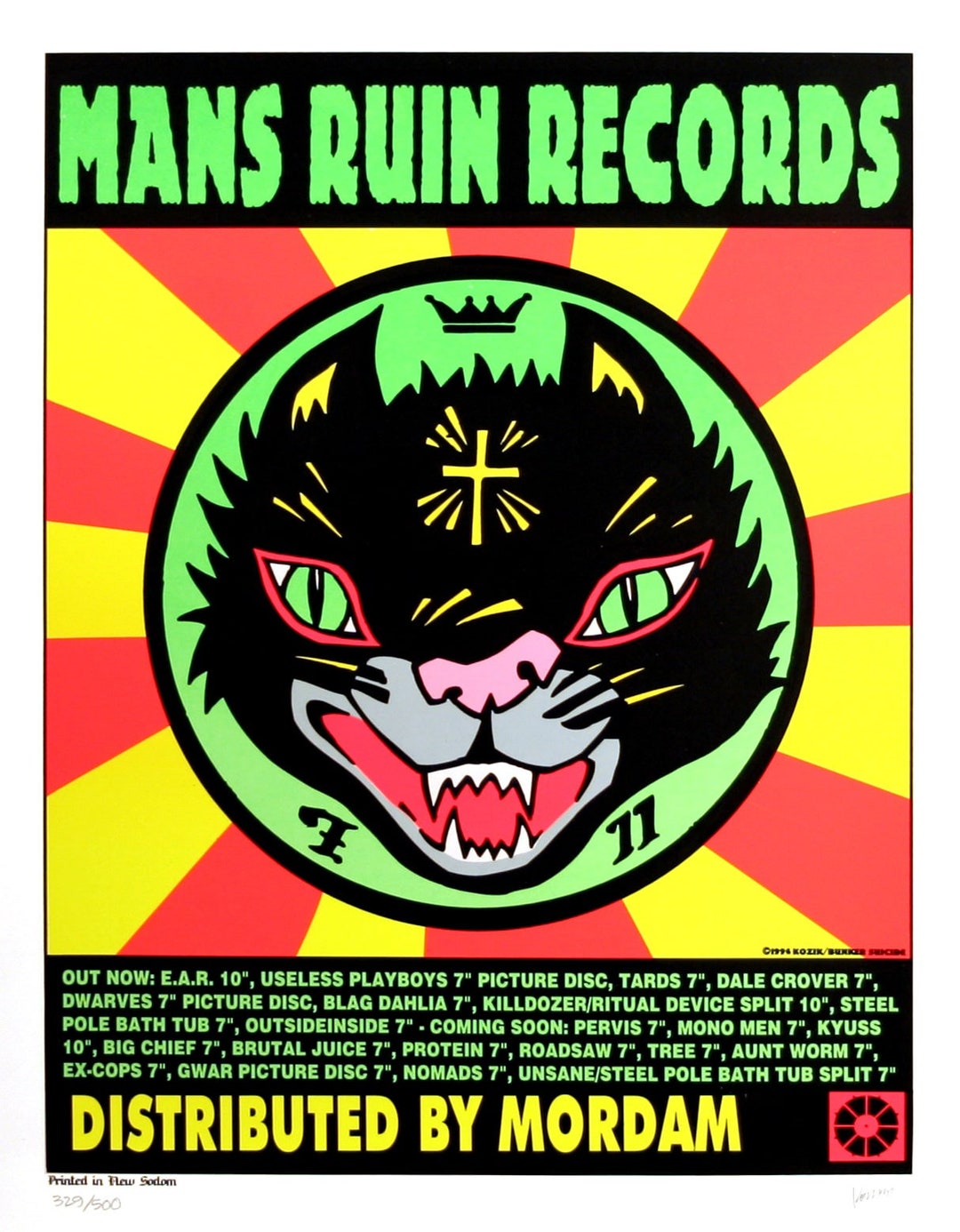 Mans Ruin Records Poster 1996 Promo Frank Kozik Vintage Poster Print