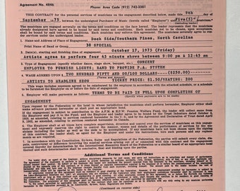 38 Special Concert Contract 1975 Southern Pines NC
