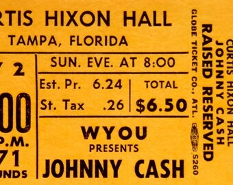 Johnny Cash Concert Ticket 1971 Tampa Florida Curtis Hixon Hall