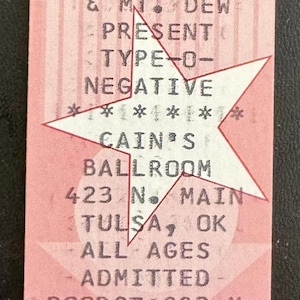 Bilet na koncert Type O Negative 1995 Tulsa