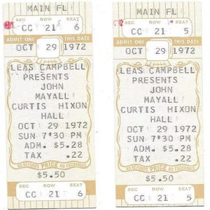 John Mayall Concert Ticket Set of 2 1972 Tampa Gold