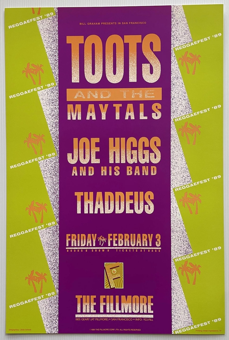 Toots & The Maytals Concert Poster 1989 F-74 Fillmore image 1
