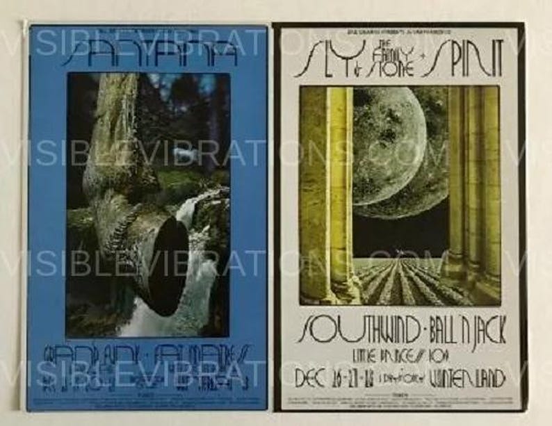 Santana Concert Double Postcard 1969 BG-207 208 David Singer Signed image 1