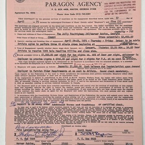 Contrato de concierto de COWBOY 1975 Warner Robins, GA