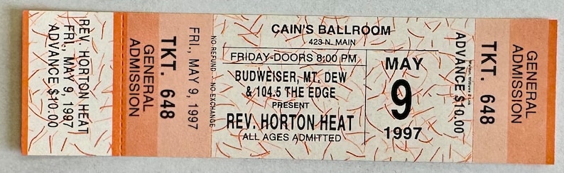 Entradas para el concierto Rev. Horton Heat de 1997: objetos de colección de música de cultura pop vintage, recuerdos musicales, artículos de colección de música. imagen 1