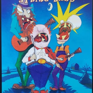 May include: A concert poster for Yonder Mountain String Band at The Fillmore on April 21, 2007. The illustration features three cartoon musicians with exaggerated features playing a guitar, fiddle, and mandolin against a blue night landscape.