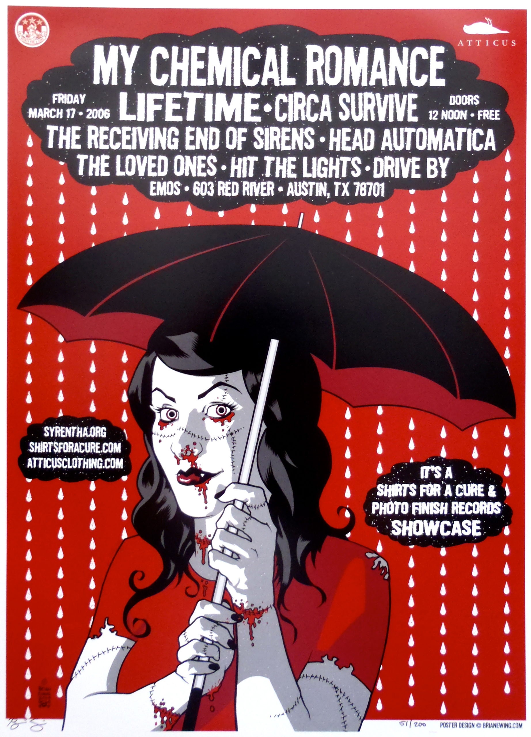 My Chemical Romance Concert Poster Brian Ewing Red Vintage Poster