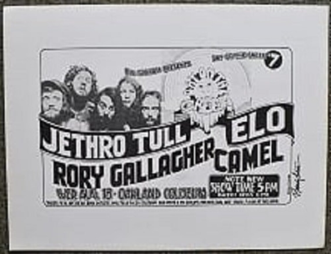 Jethro Tull Concert Poster Uncut Randy Tuten Signed White Oakland 1976