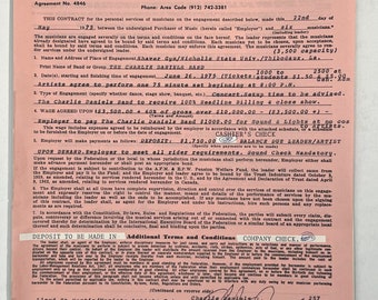 The Charlie Daniels Band Concert Contract 1975 Thibodeaux LA Vintage Pop Culture Music Collectibles, Music Memorabilia- Collectible Items.