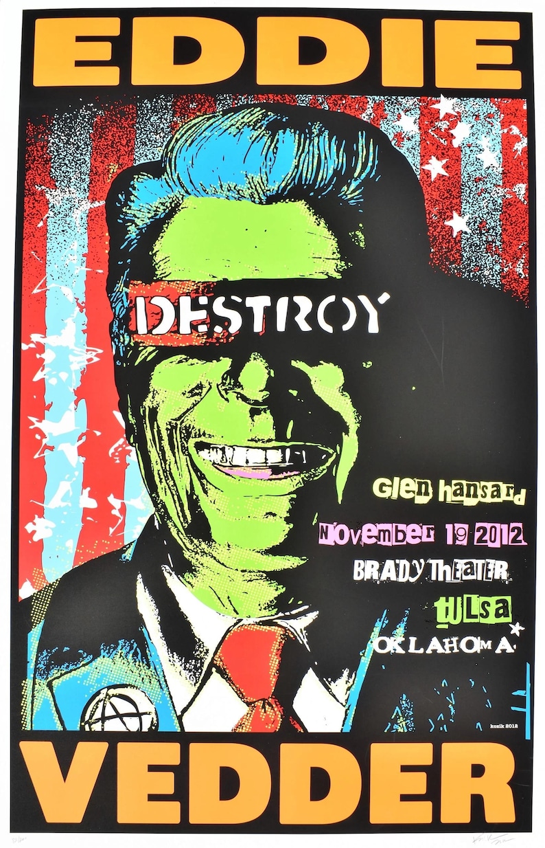 Eddie Vedder Poster Tulsa 2012 Frank Kozik Ronald Reagan image 1