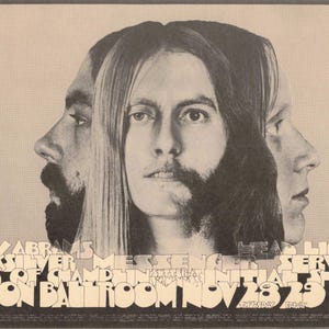 May include: Black and white concert poster featuring three overlapping faces. The poster advertises a show with Jerry Abrams, Quicksilver Messenger Service, Sons of Champlin, and Head Lights at the Avalon Ballroom, November 28-30.