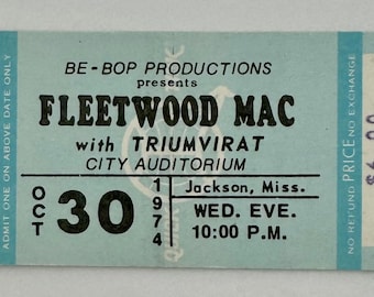 Entrada para el concierto de Fleetwood Mac de 1974 en azul