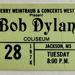 Bob Dylan Concert Ticket Mississippi 1978 Green - Etsy