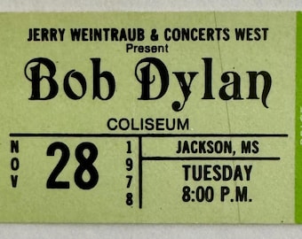 Bob Dylan Concert Ticket Mississippi 1978 Green