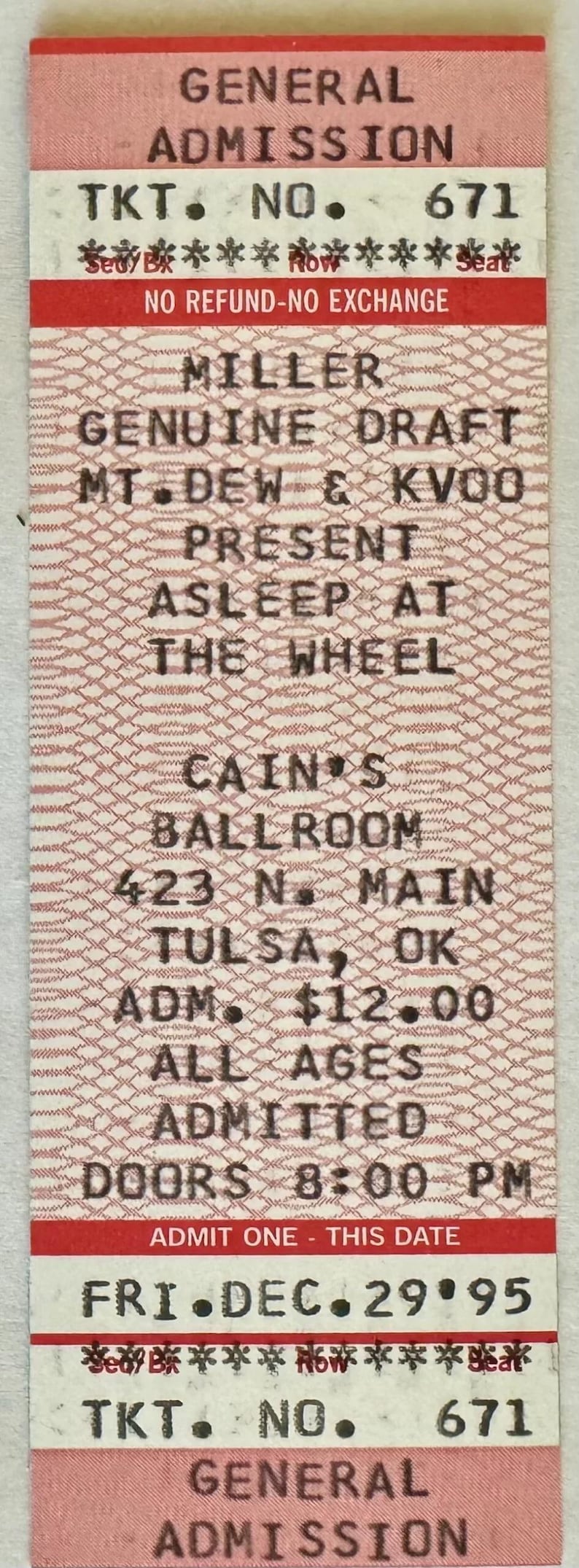 Entradas para el concierto Asleep at the Wheel 1995, Tulsa, OK: objetos de colección de música de cultura pop vintage, recuerdos musicales, artículos de colección de música. imagen 1