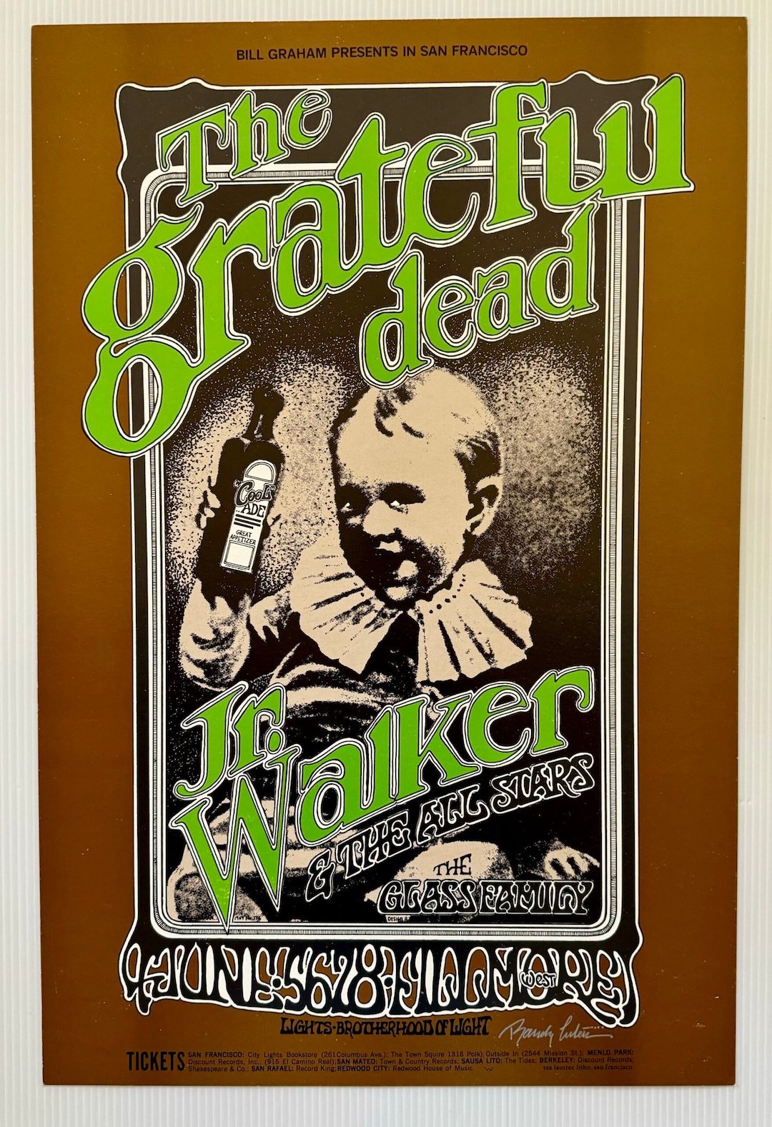 Grateful Dead Concert Poster 1969 First Printing BG176 Vintage