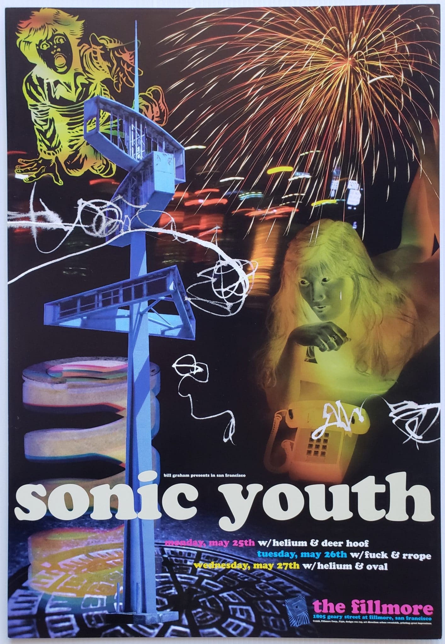 Sonic Youth Concert Poster 1998 F-330 Fillmore - Etsy Israel