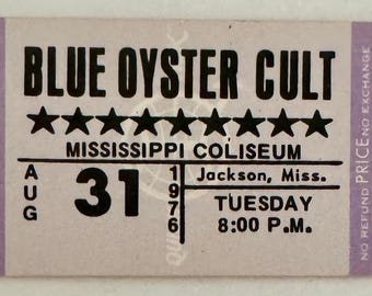 Entrada para el concierto de Blue Oyster Cult de 1976, color morado