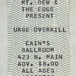 Urge Overllen Konzertkarte 1995 Tulsa, OK-Vintage Pop Kultur Musik Sammlerstücke, Musik Memorabilien - Sammlerstücke Musikstücke.