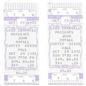 John Mayall Concert Ticket Set of 2 1972 Tampa Purple