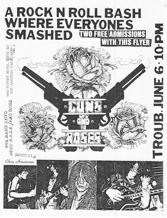 Guns N' Roses Concert Flyer 1985 Troubadour Vintage Poster Print