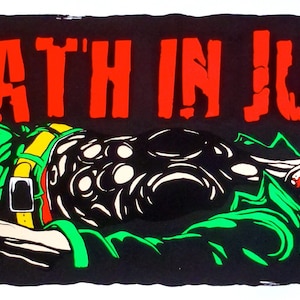 May include: A black and green concert poster for Death in June, a band, with the text "NOV. 20th at Instant Karma" and "with very special guests Boyd Rice, Strength Through Joy and Scorpion Wind".