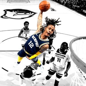 Ja Morant, printable poster, Memphis Grizzlies, sports art, digital download, high quality, dunk