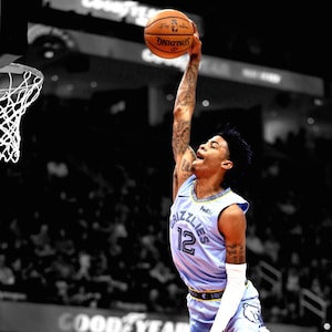 Ja Morant, printable poster, Memphis Grizzlies, sports art, digital download, high quality, dunk