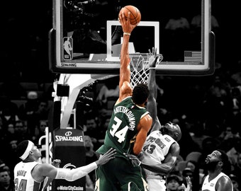 Giannis Antetokounmpo, Milwaukee Bucks, affiche imprimable, , art sportif, téléchargement numérique, haute qualité, dunk