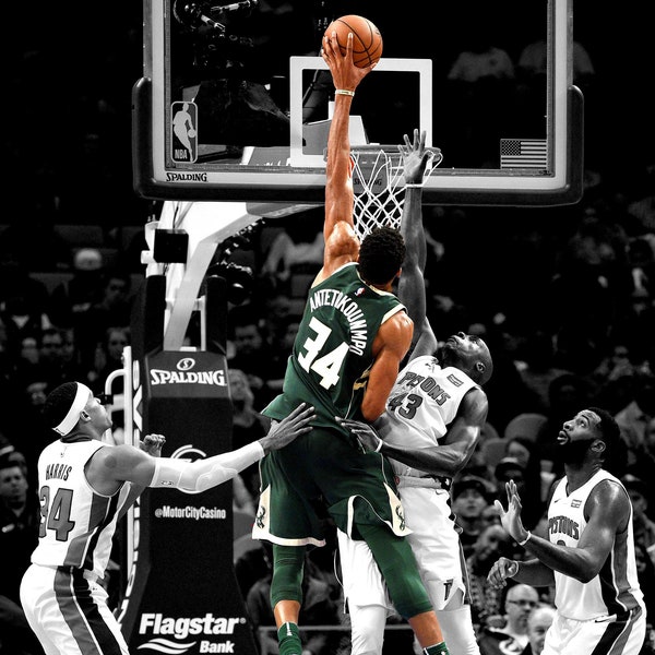 Giannis Antetokounmpo, Milwaukee Bucks, affiche imprimable, , art sportif, téléchargement numérique, haute qualité, dunk