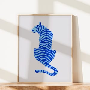 Preppy Blue tiger, Animal Print, preppy room decor, Preppy Wall Print, Trendy Blue Apartment Decor, aestetic room decor, printable wall art