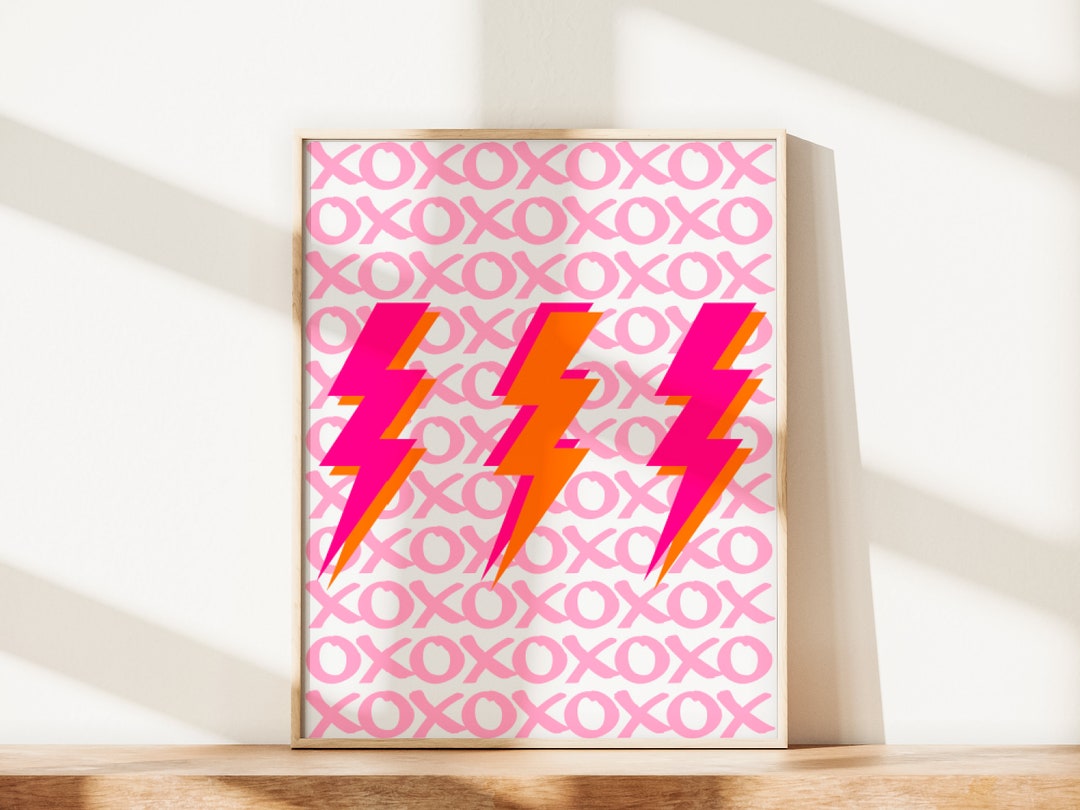 Preppy Thunder Wall Art, Preppy Room Decor, Preppy Lightning Bolt Print