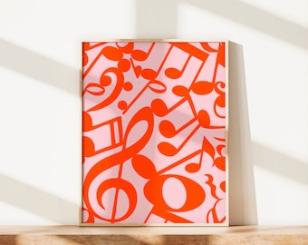 Afdruk muzieknoten, afdrukbaar hart, zwart-witafdrukken, kunst aan de muur muziek, minimal art zwarte print, romantische print, liefdeskunst muziek kinderkamer, JPG