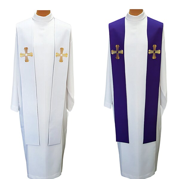 Deux tons de dévotion : Étole sacerdotale réversible blanche et violette
