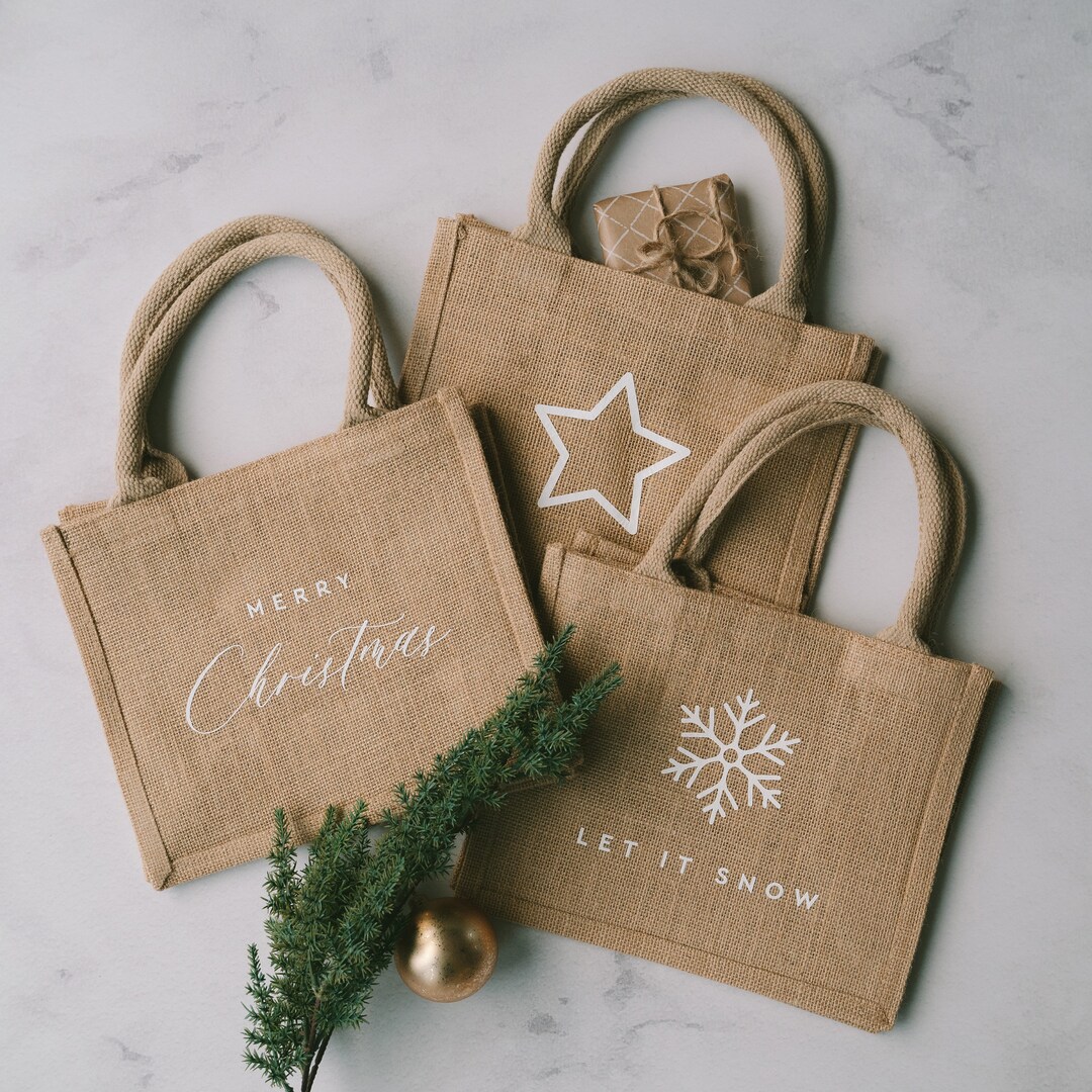 AWASG Weihnachts Geschenktasche Jute - Personalisierte Weihnachtstasche | Frohe Weihnachten Spruch
